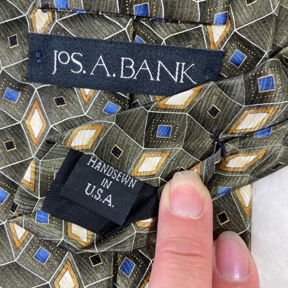 Jos.A.Bank Designer Geometric Tie Green Blue Diamonds Scales - Picture 4 of 4